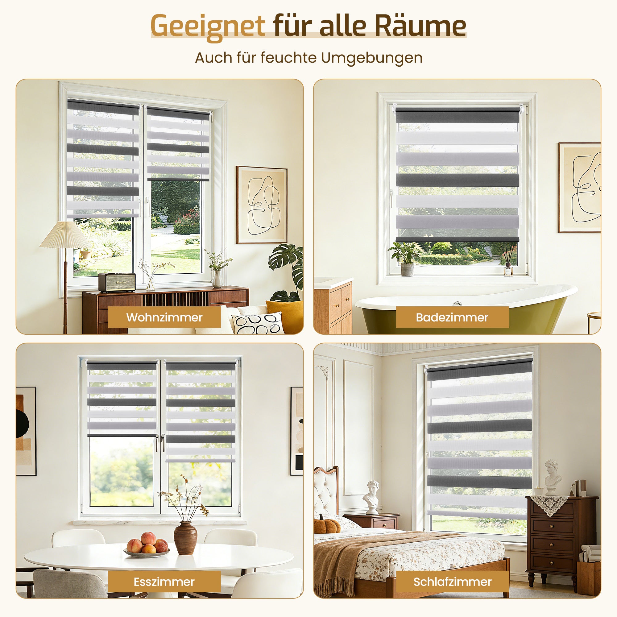 Doppelrollo Klemmfix ohne Bohren –Weiß/Grau/Anthrazit