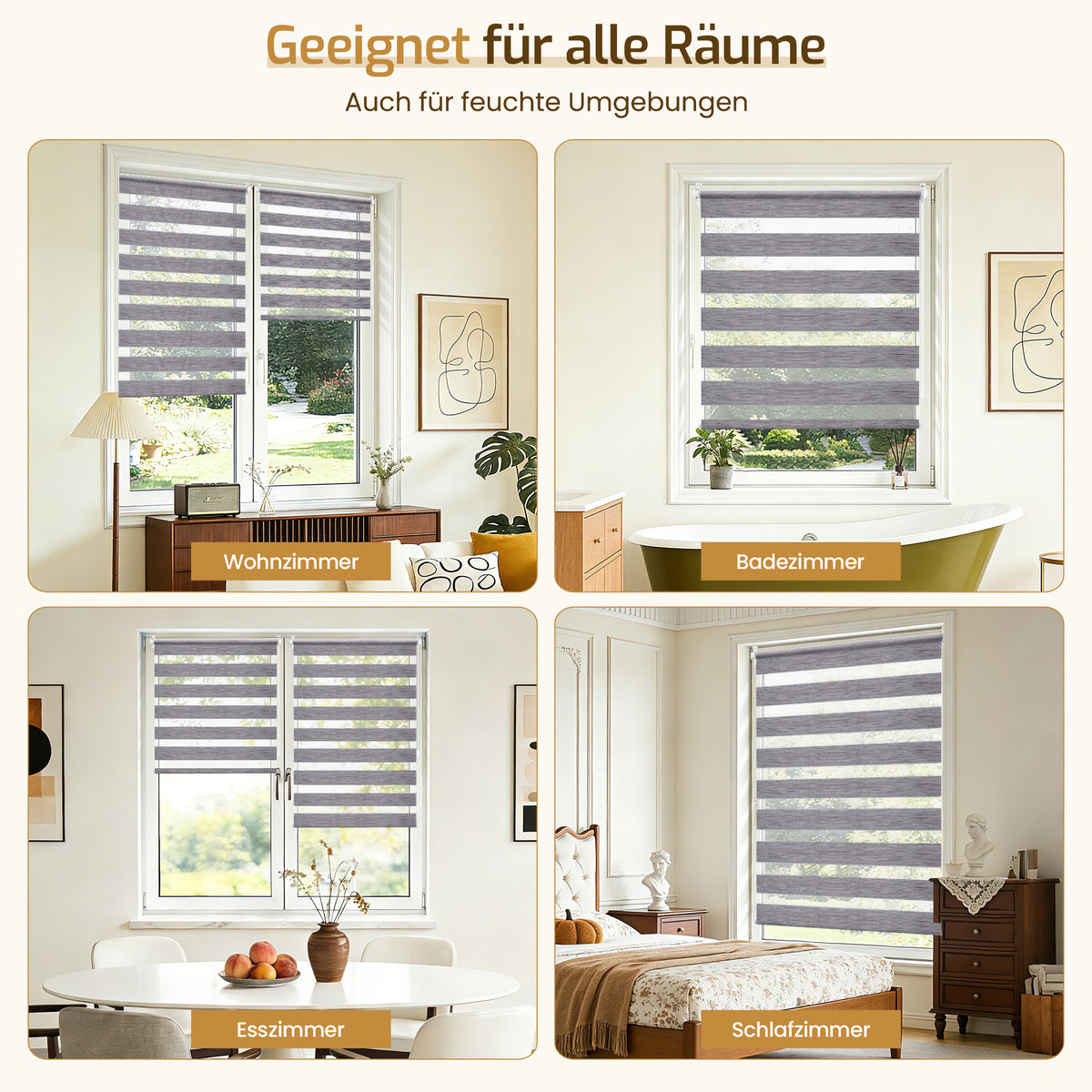 Doppelrollo Duo Rollo Klemmfix ohne Bohren Marmor Grau