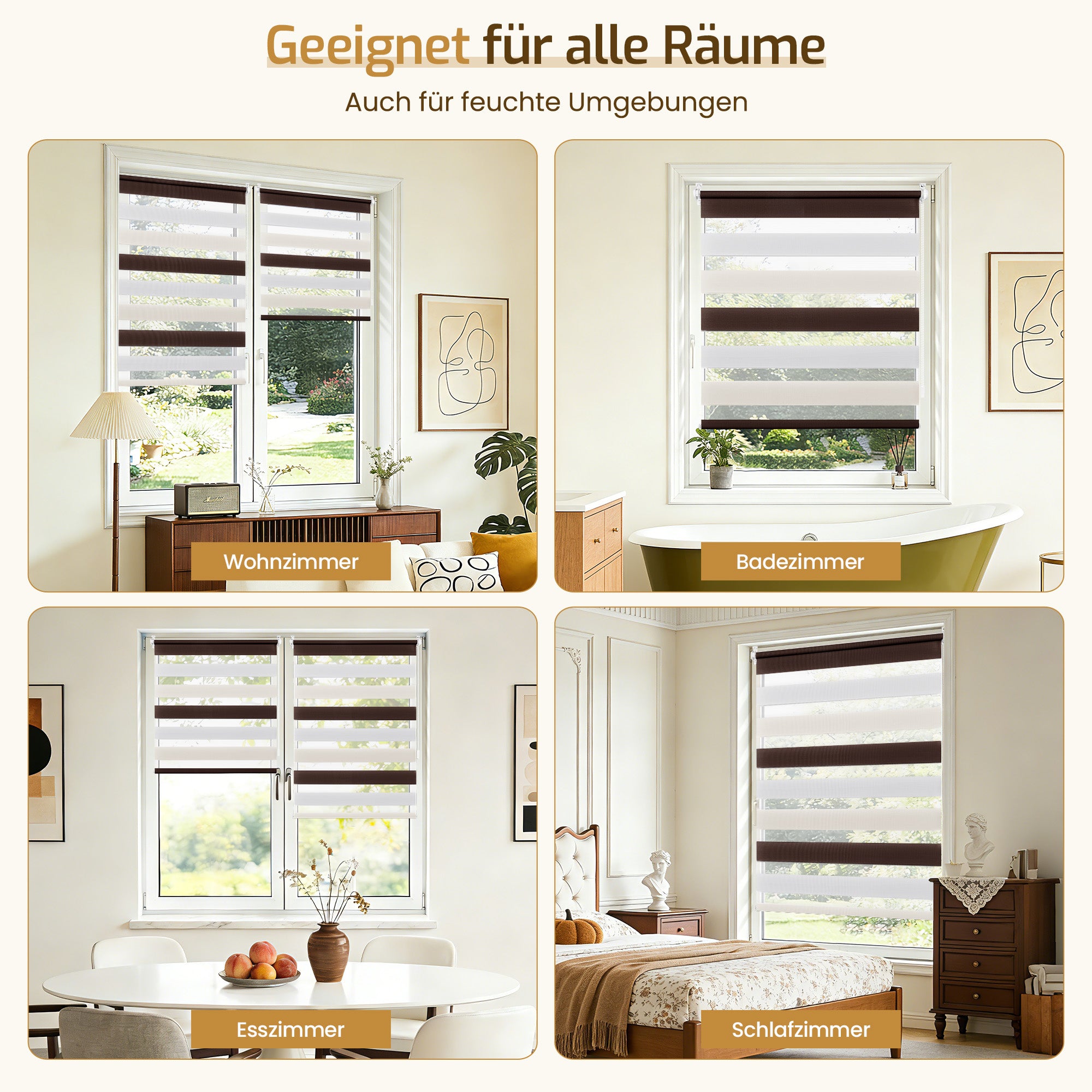 Doppelrollo Klemmfix ohne Bohren –Weiß/Beige/Braun