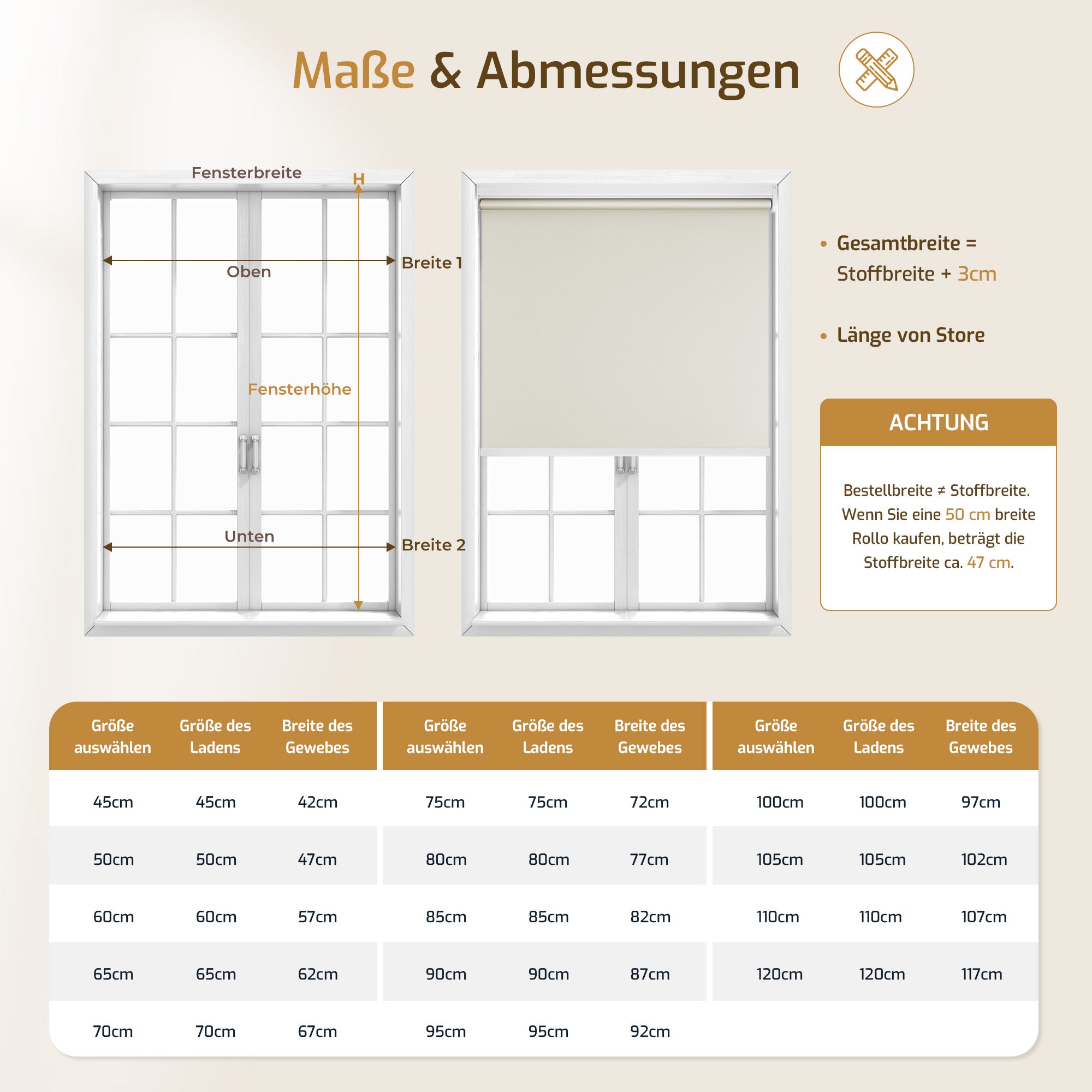 Elektrisches Verdunkelungsrollo M100 mit Batterie –Creme