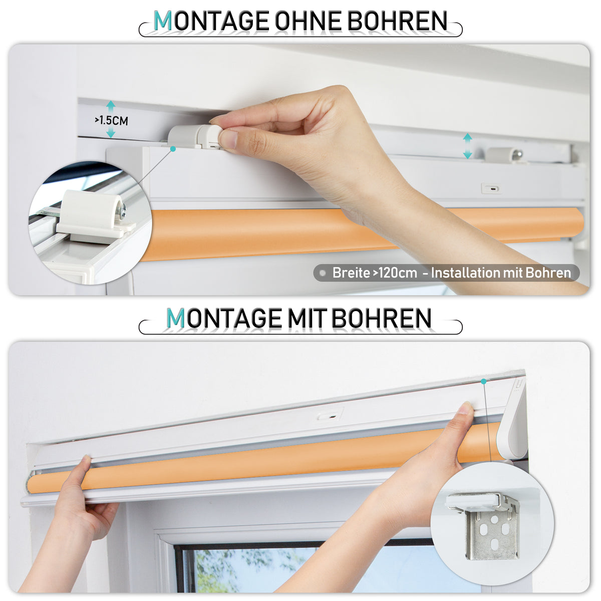 Elektrisches Akku-Rollo M130 nach Maß – lichtdurchlässig oder verdunkelnd