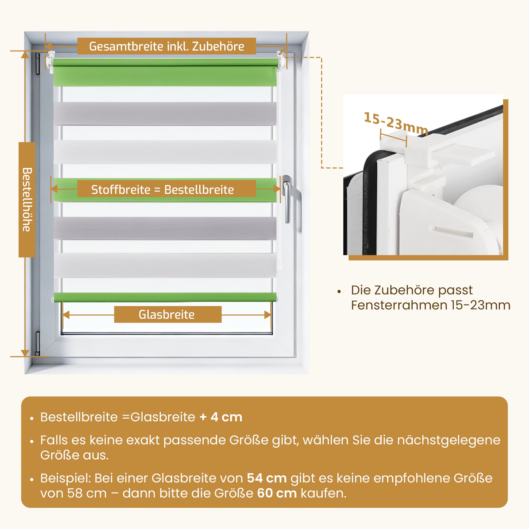 Doppelrollo Klemmfix ohne Bohren –Grün/Grau/Weiß