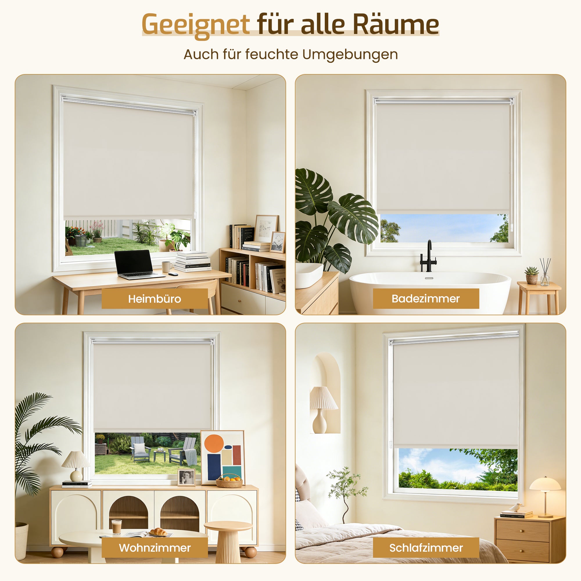 Verdunkelungsrollo Klemmfix ohne Bohren mit Thermo-Effekt –Creme