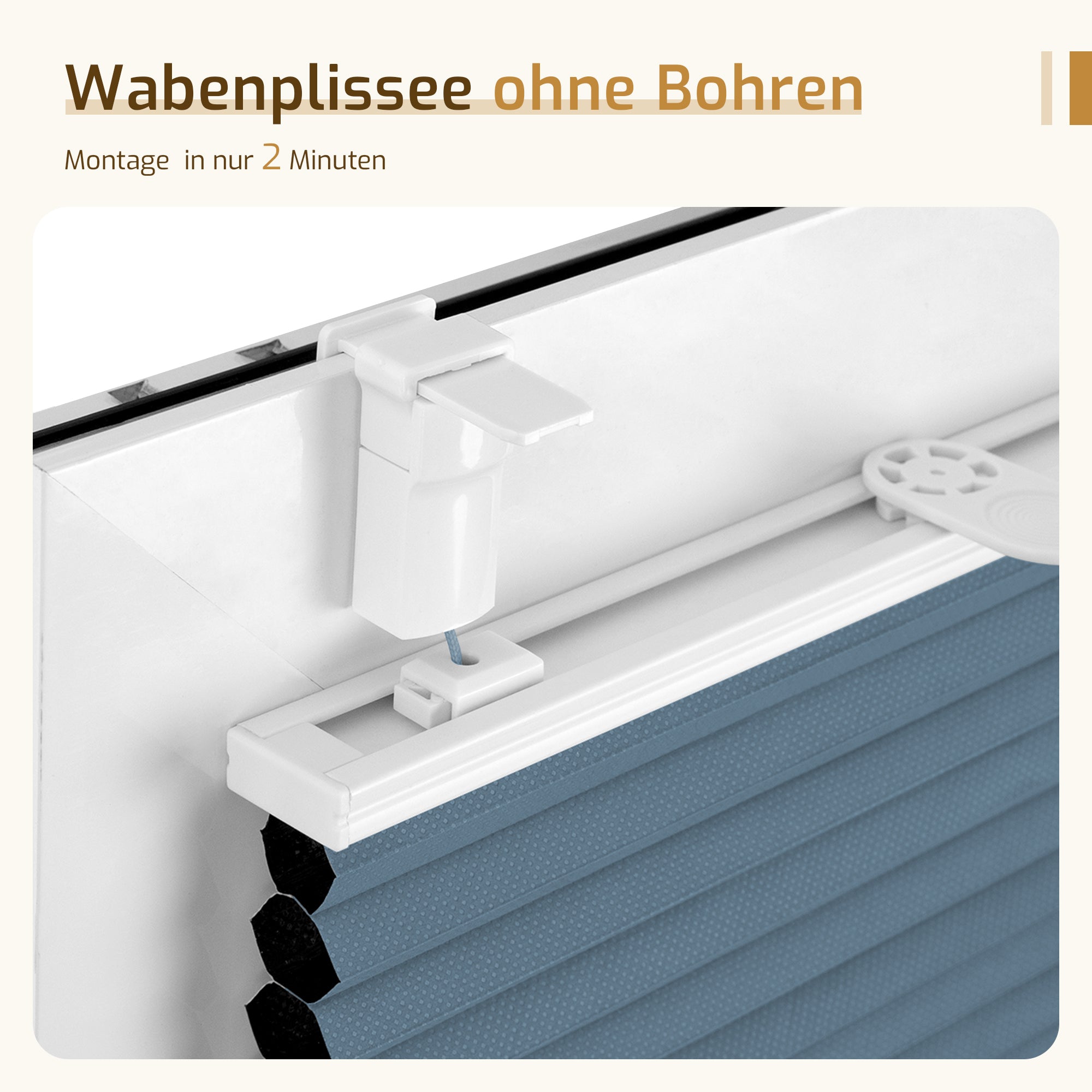 Verdunkelndes Wabenplissee Klemmfix ohne Bohren mit Thermo-Effekt –Weiß/Blau