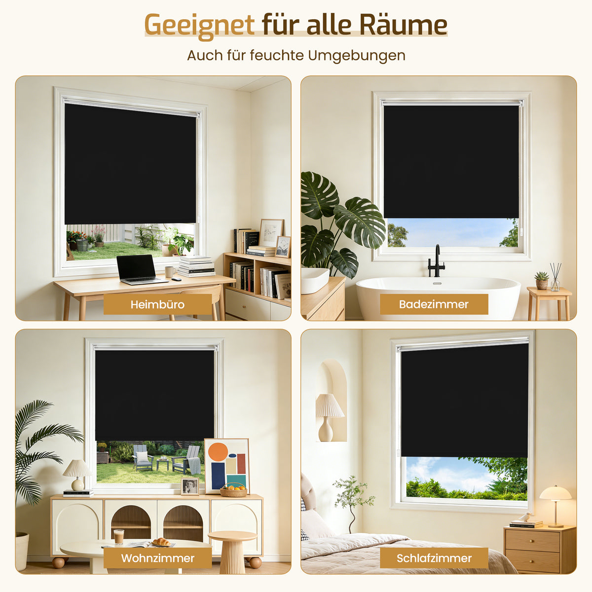 Verdunkelungsrollo Klemmfix ohne Bohren mit Thermo-Effekt – Schwarz