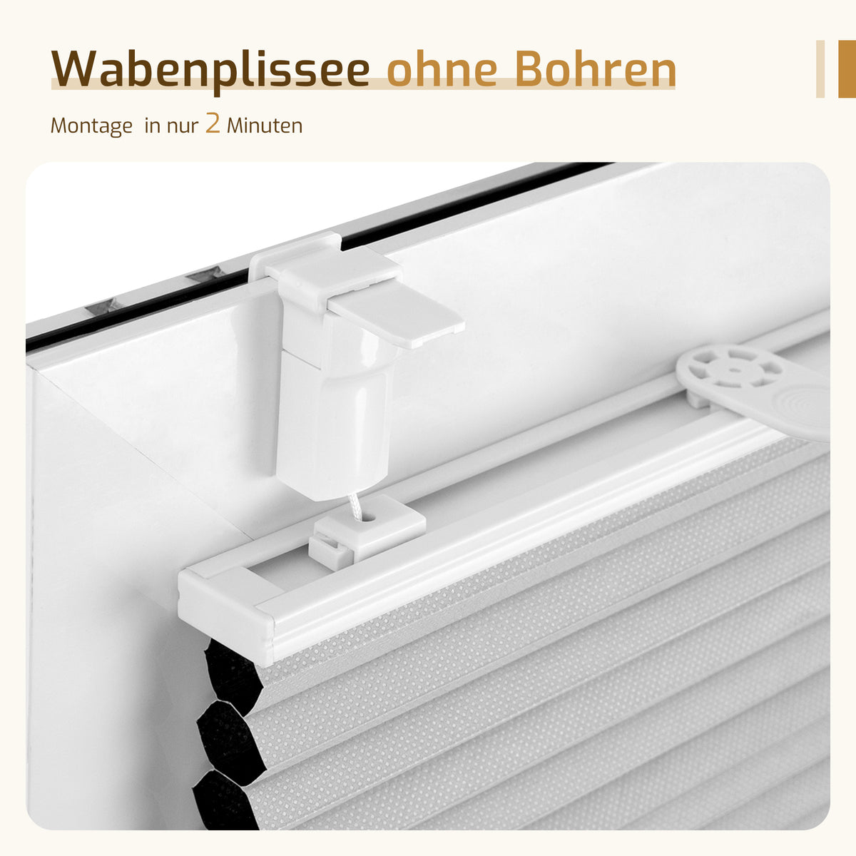 Verdunkelndes Wabenplissee Klemmfix ohne Bohren mit Thermo-Effekt –Weiß/Hellgrau