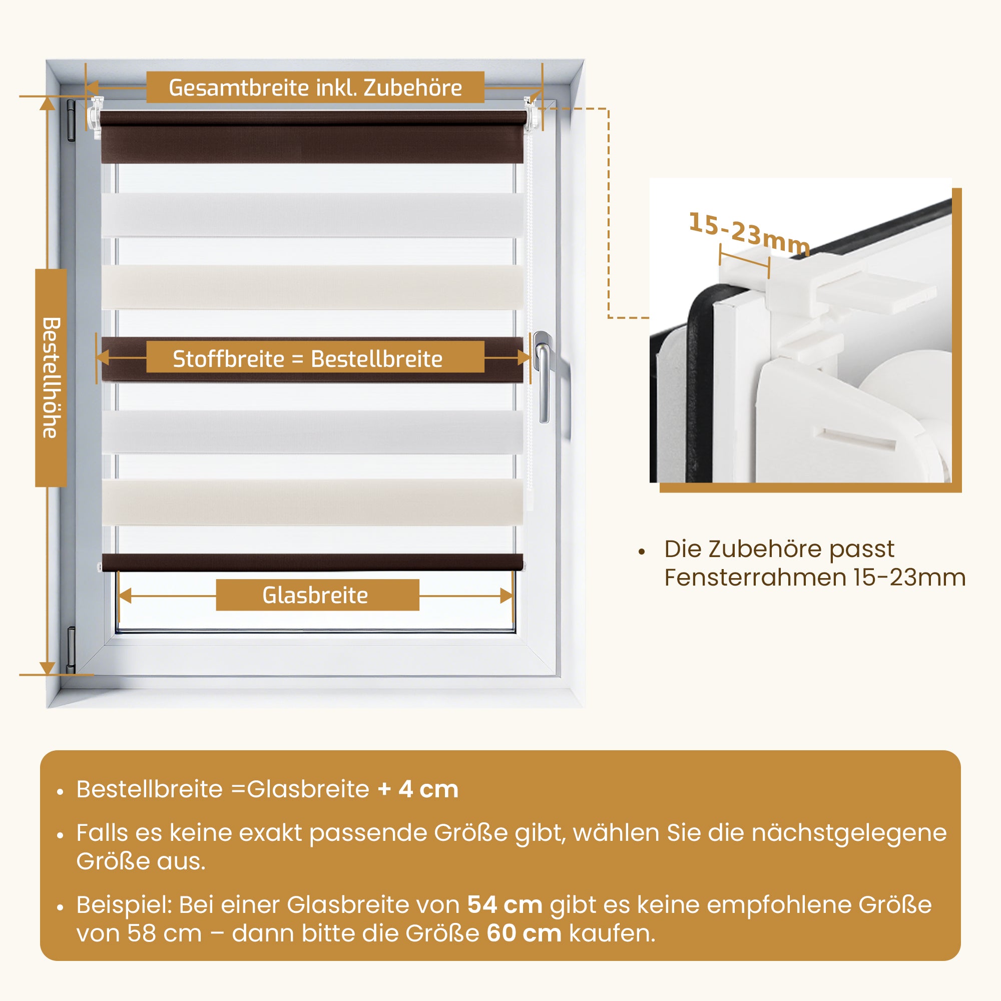 Doppelrollo Klemmfix ohne Bohren –Weiß/Beige/Braun