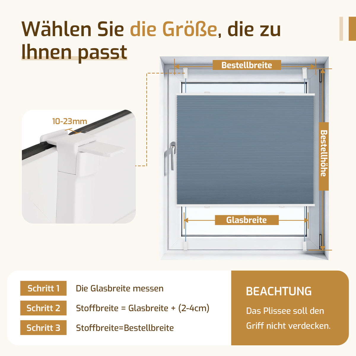 Verdunkelndes Wabenplissee Klemmfix ohne Bohren mit Thermo-Effekt –Weiß/Blau