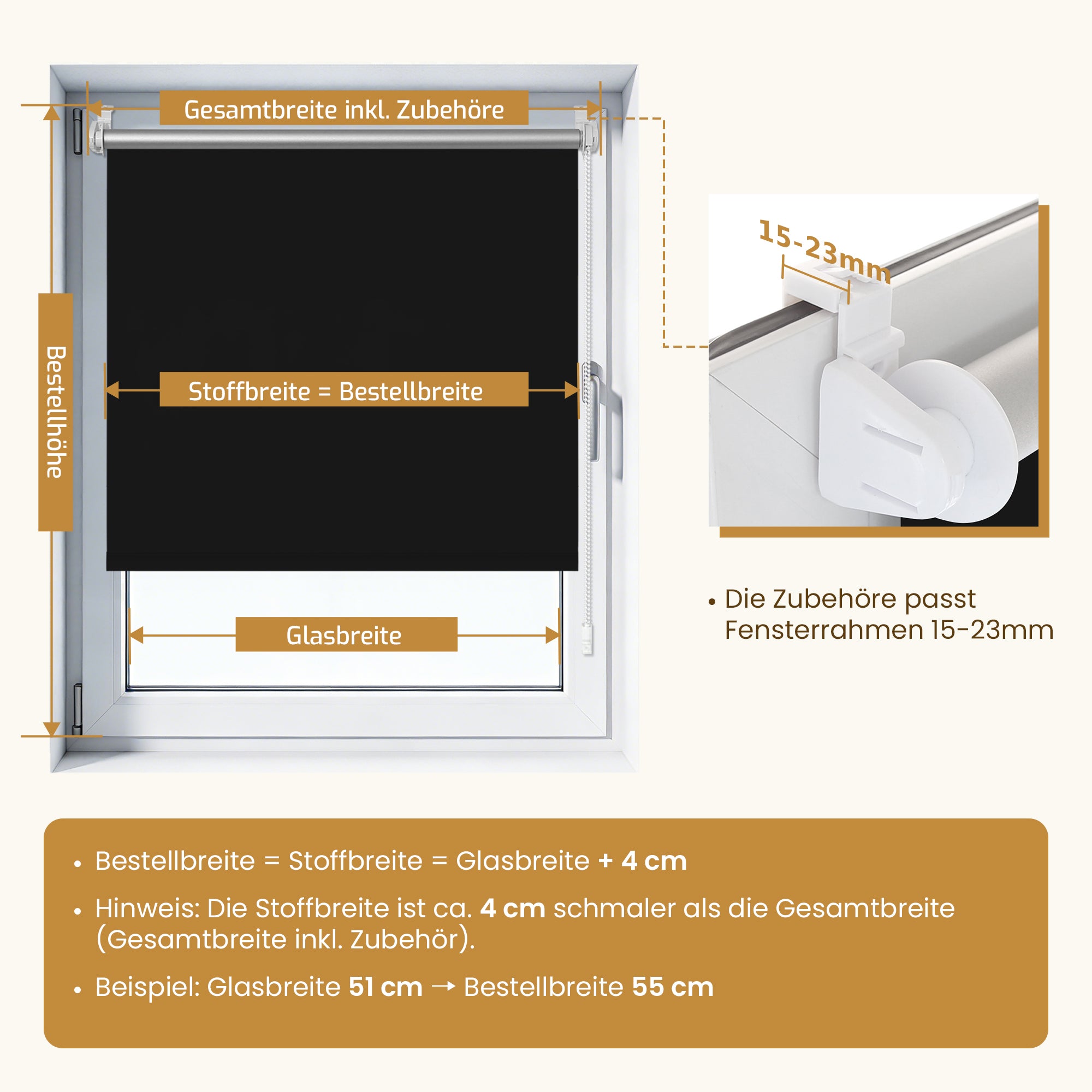 Verdunkelungsrollo Klemmfix ohne Bohren mit Thermo-Effekt – Schwarz