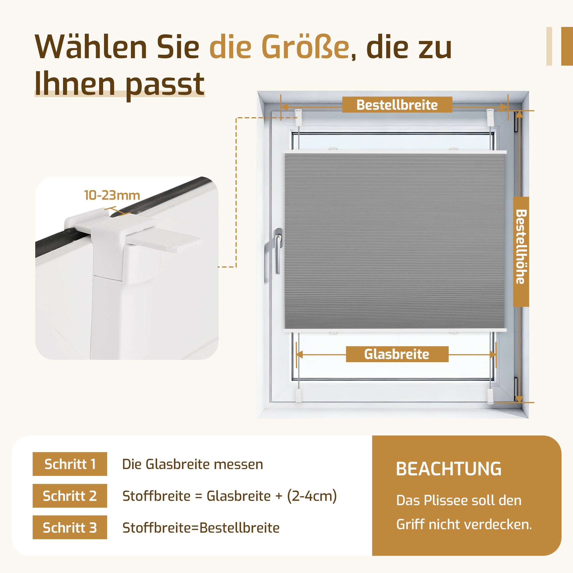 Verdunkelndes Wabenplissee Klemmfix ohne Bohren mit Thermo-Effekt – Weiß/Grau