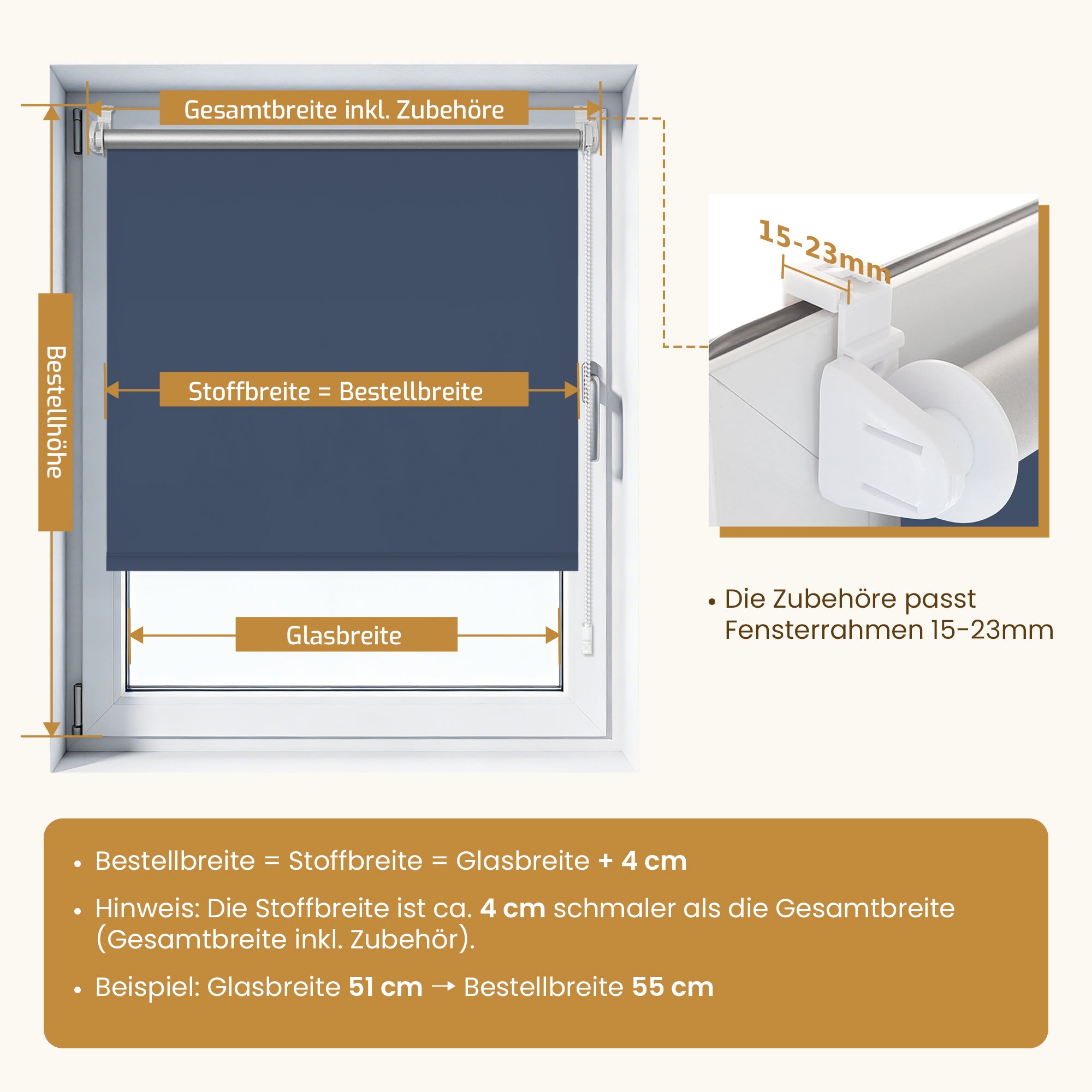 Verdunkelungsrollo Klemmfix ohne Bohren mit Thermo-Effekt – Dunkelblau