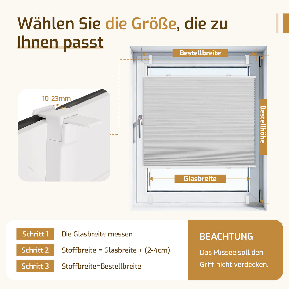 Verdunkelndes Wabenplissee Klemmfix ohne Bohren mit Thermo-Effekt –Weiß/Hellgrau