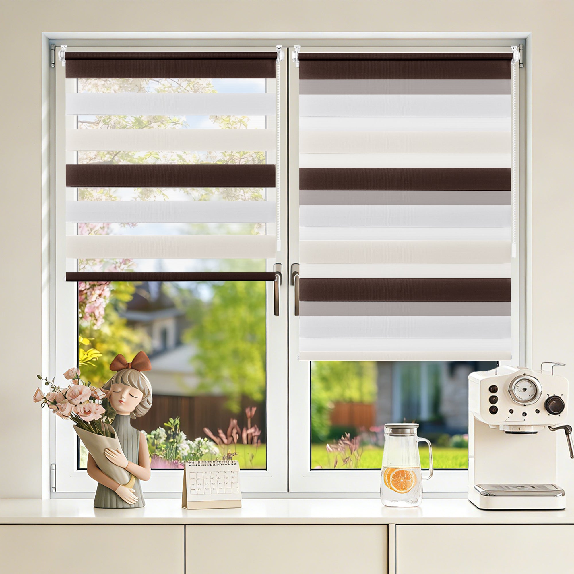 Doppelrollo Klemmfix ohne Bohren –Weiß/Beige/Braun