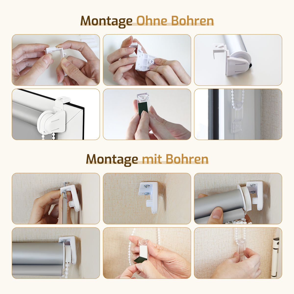 Verdunkelungsrollo Klemmfix ohne Bohren mit Thermo-Effekt –Hellgrau