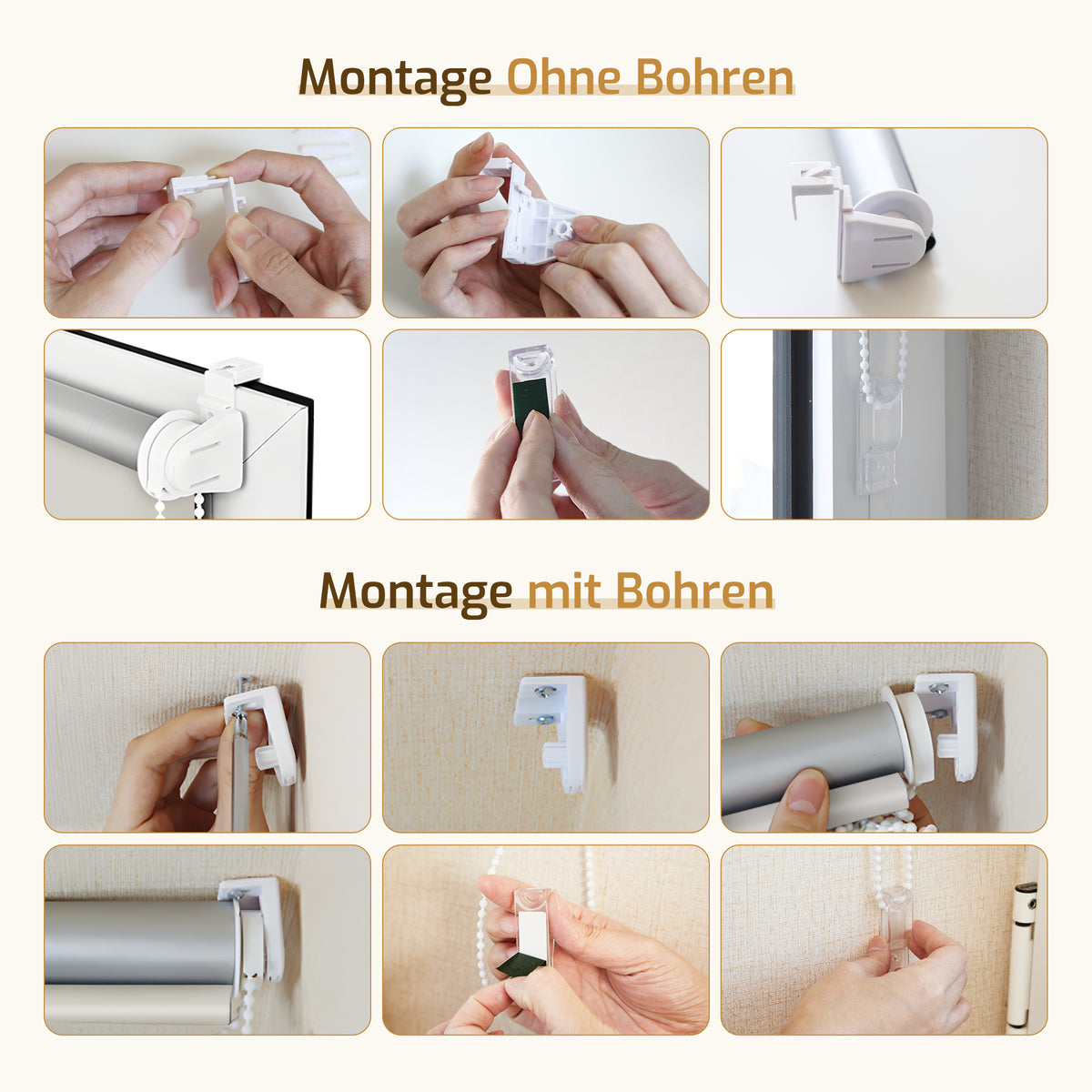 Verdunkelungsrollo Klemmfix ohne Bohren mit Thermo-Effekt –Creme