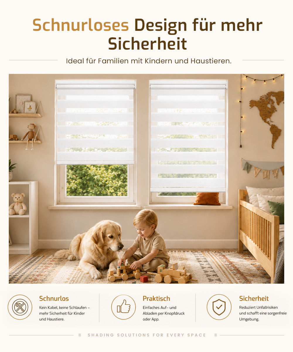 M132 Elektrisches Doppelrollo ohne Bohren – Akku-Rollo mit Klemmfix