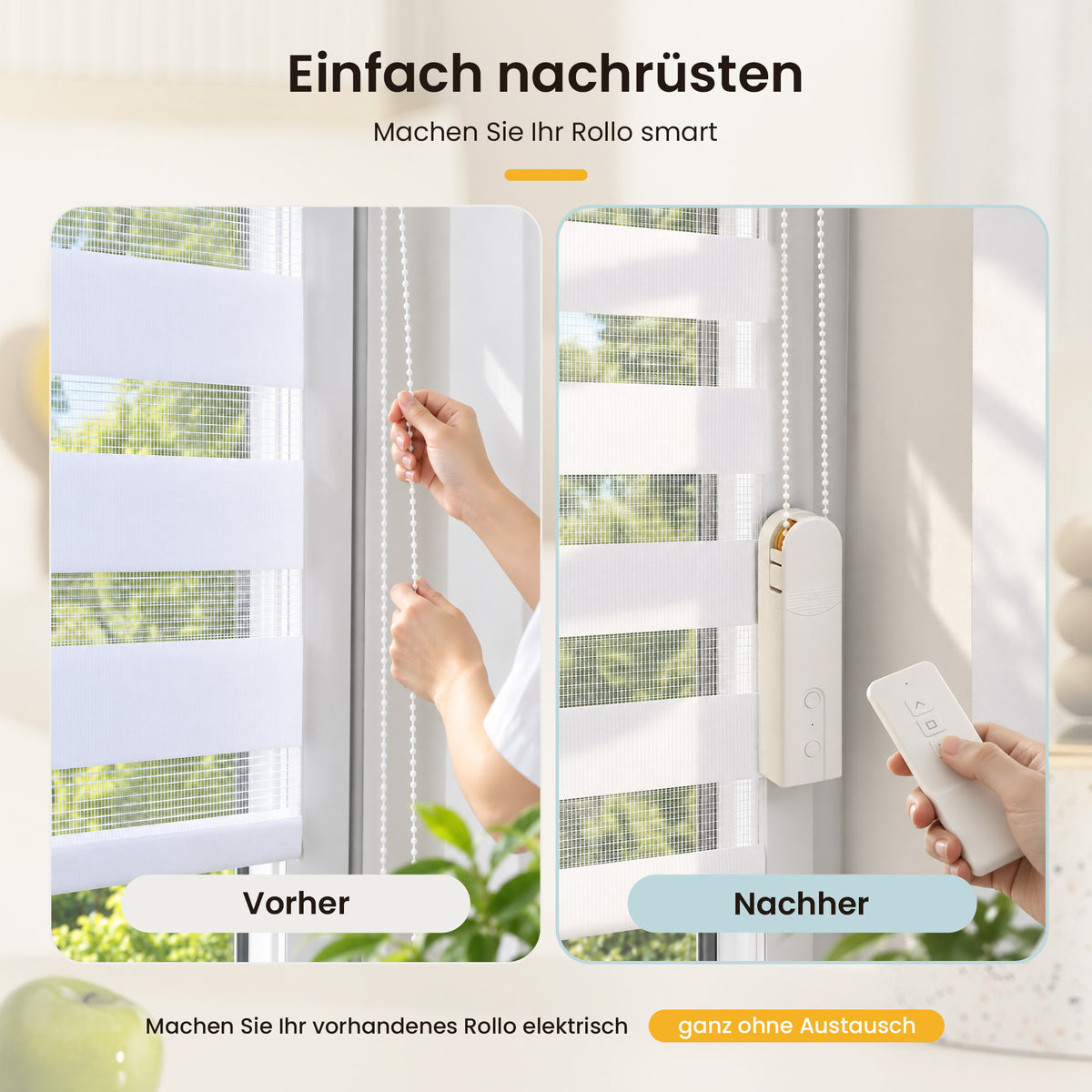 Grandekor Kettenmotor-Nachrüstset für Rollos – USB-C-Akku & RF-Steuerung– Nachrüstset