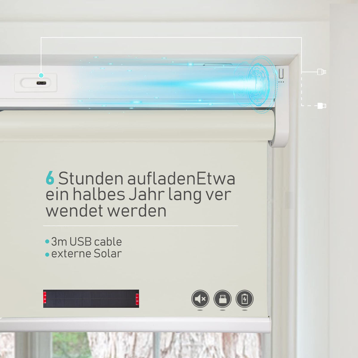 Elektrisches Akku-Rollo M130 nach Maß – lichtdurchlässig oder verdunkelnd