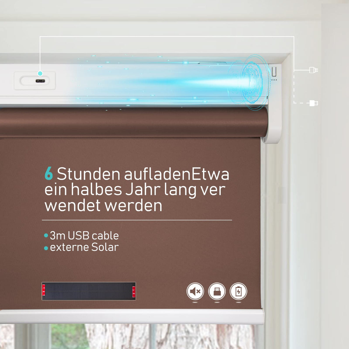 Elektrisches Akku-Rollo M130 nach Maß – lichtdurchlässig oder verdunkelnd