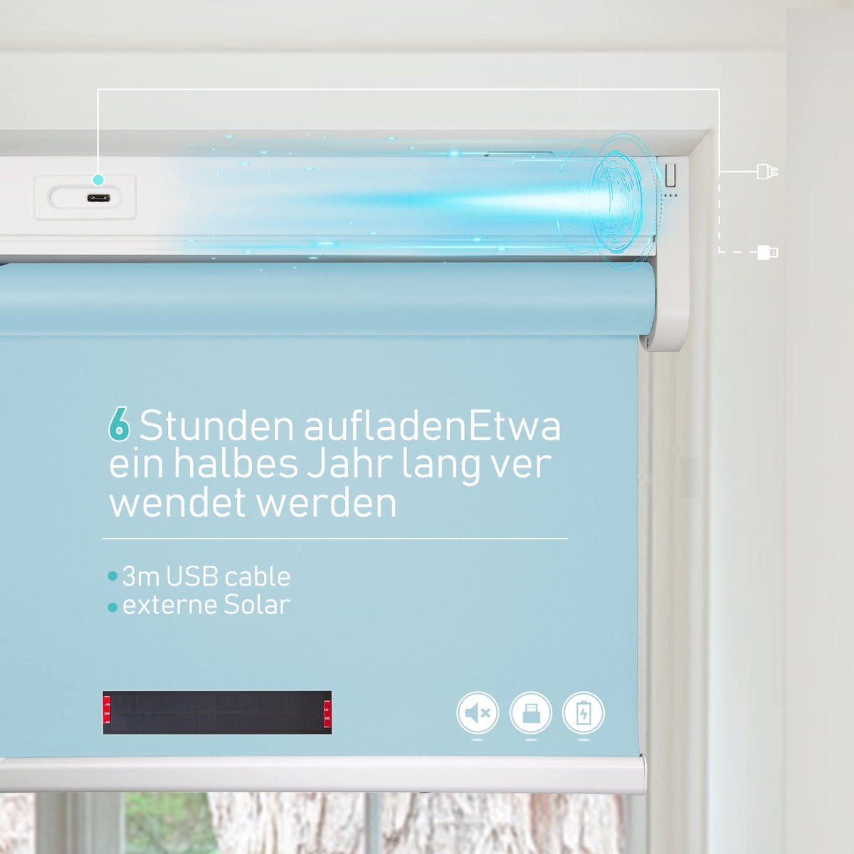 Elektrisches Akku-Rollo M130 nach Maß – lichtdurchlässig oder verdunkelnd