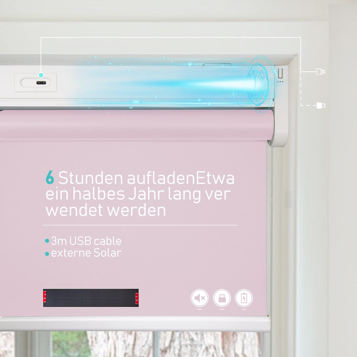 Elektrisches Akku-Rollo M130 nach Maß – lichtdurchlässig oder verdunkelnd