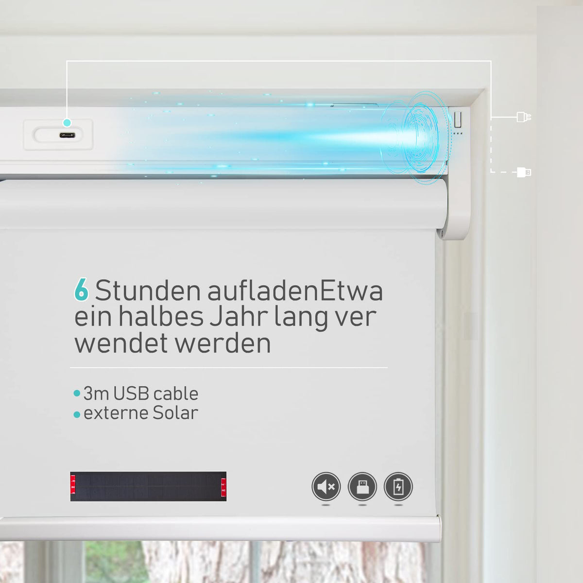 Elektrisches Akku-Rollo M130 nach Maß – lichtdurchlässig oder verdunkelnd