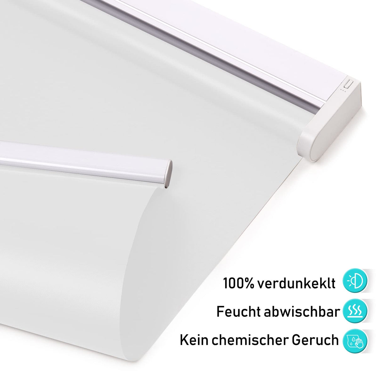 Elektrisches Akku-Rollo M130 nach Maß – lichtdurchlässig oder verdunkelnd